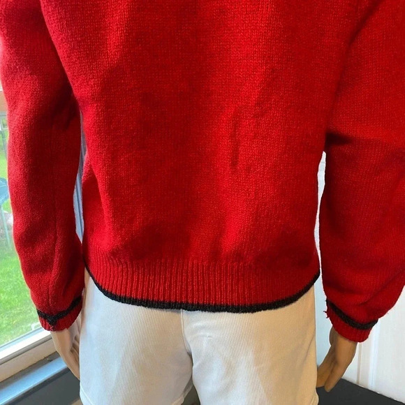 Limited 100% Wool Red Black Trim Sweater Cardigan Button Front Knit Women Size S - Picture 6 of 7